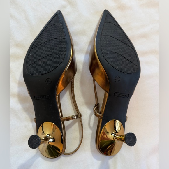 Nine West Metallic Gold Bronze Slingback Kitten Heels size 8 - Picture 12 of 13